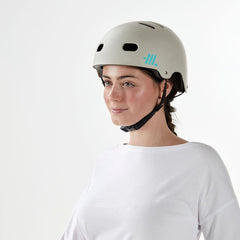Woman wearing Headlokt White Bike Helmet